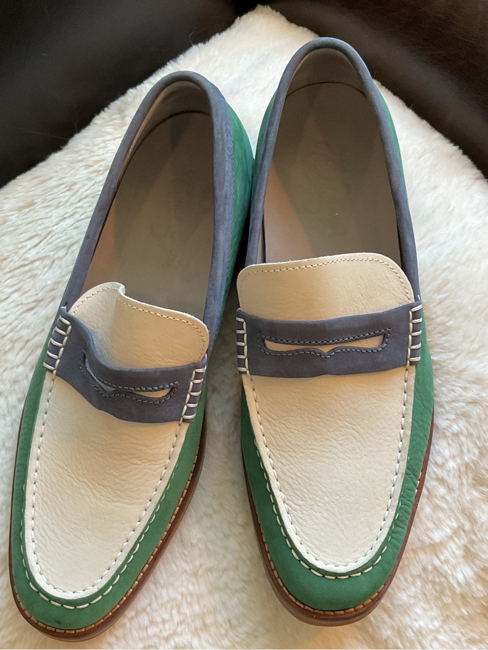 Sperry Gold Cup Exeter Tri-tone Leather Penny Loafers - White Green Blue